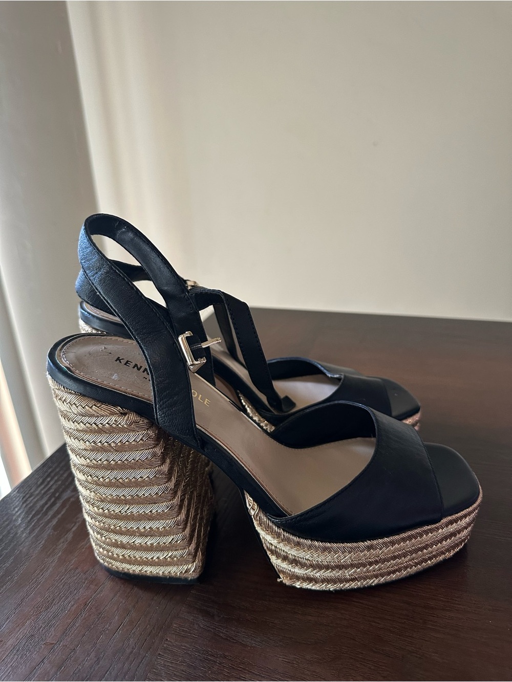 Kenneth Cole Black Platform Espadrille Sandals - Picture 2 of 6